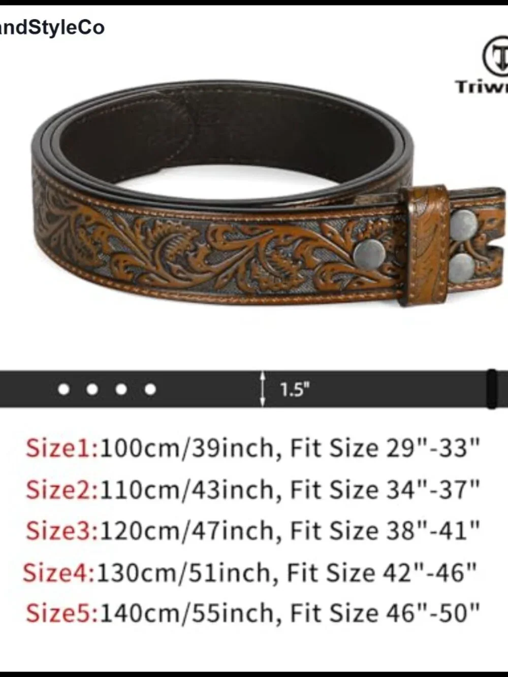 Men's Western Cowboy Leather Belt Strap 1.5